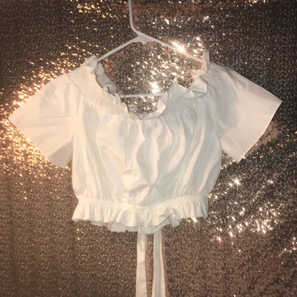 White ribbed off the shoulder top